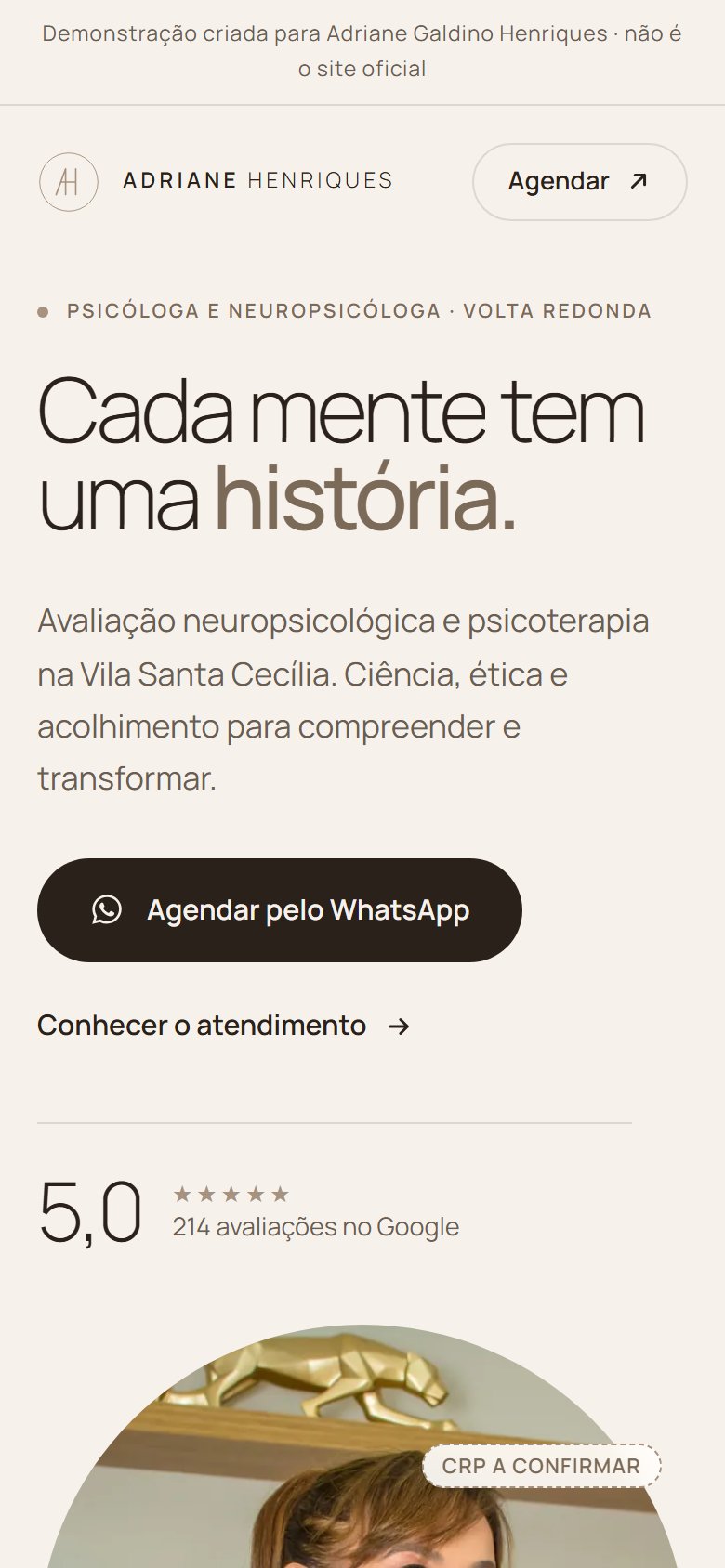 Site da Adriane Henriques no celular
