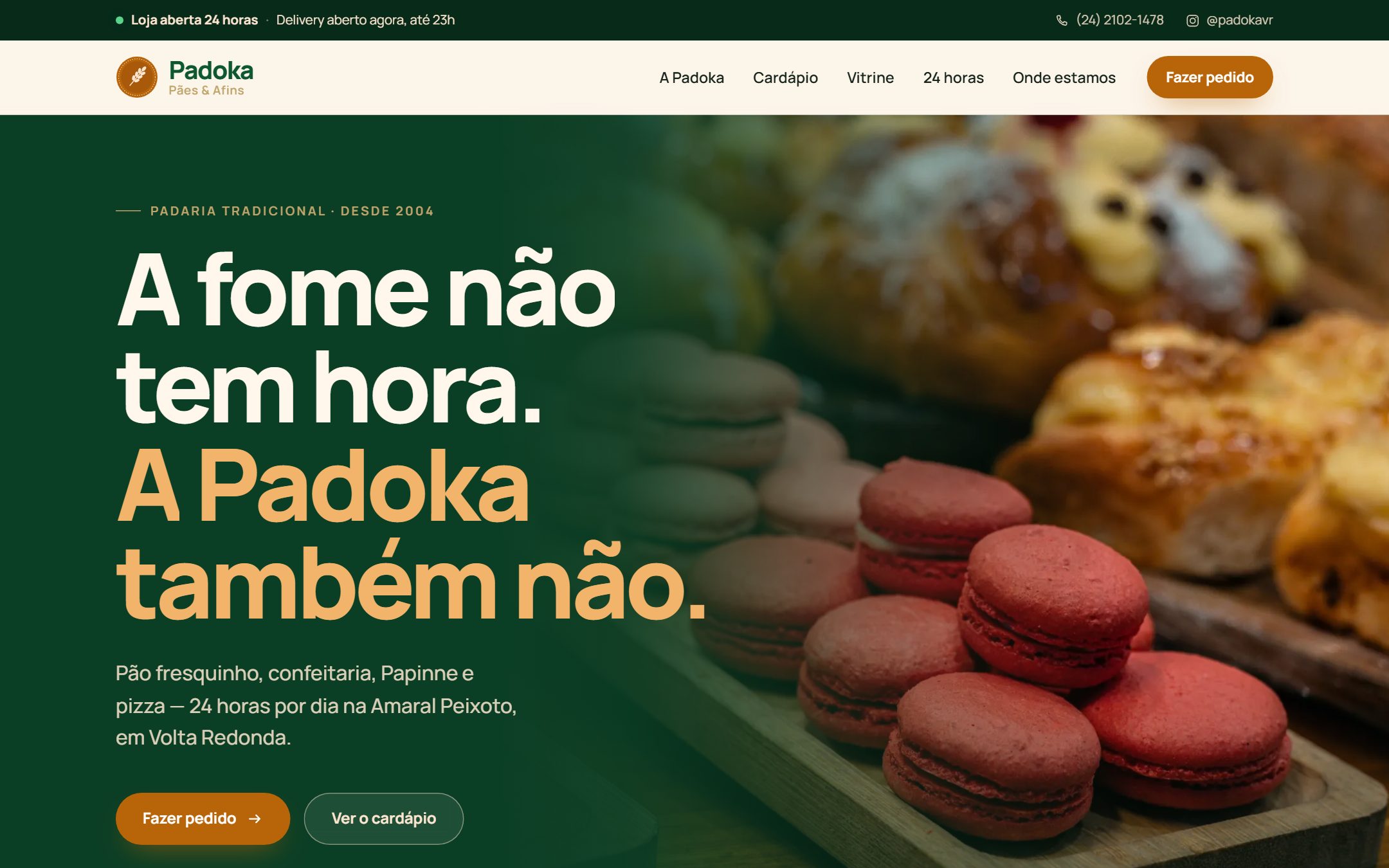 Página inicial do site da Padoka