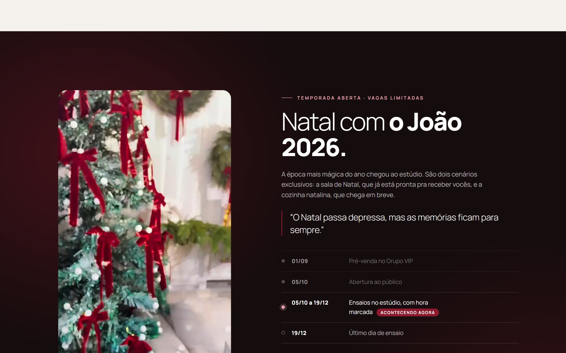 Seção de Natal do site Tio João Fotografias