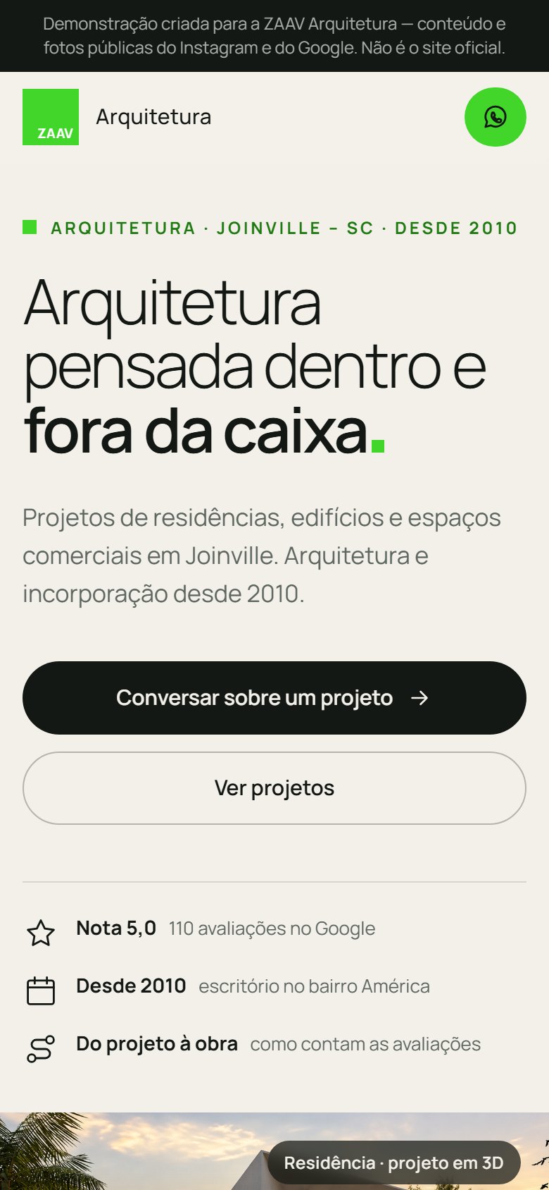 Site da ZAAV no celular
